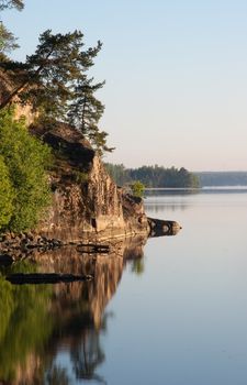 Russia, Vyborg, the Vyborg gulf. A landscape with a water table early in the morning