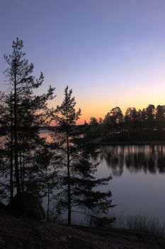 Russia, Vyborg, the Vyborg gulf. A landscape with a water table early in the morning