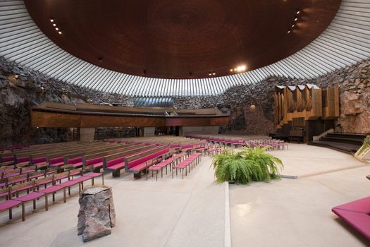 Interior of  the Temple Square Church in the center of the Helsinki City, Finland.
