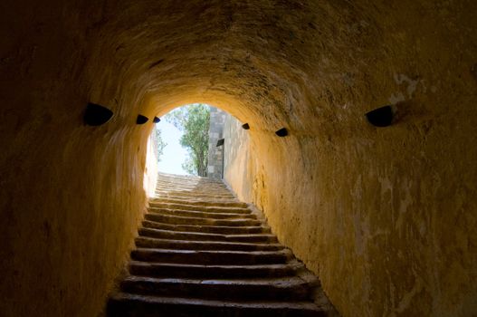 Tunnel leading into the castle gardens of Bodrum, Turkey