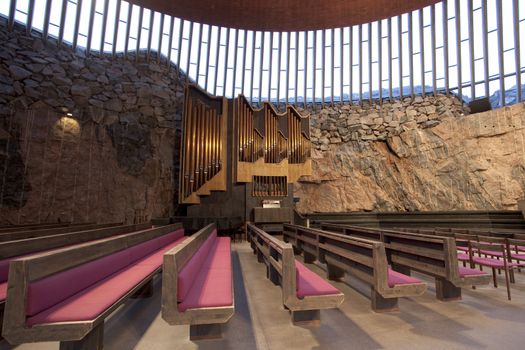 Interior of  the Temple Square Church in the center of the Helsinki City, Finland.