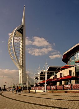 The 170 metre high Spinnaker tower on the quay at Portsmouth England.