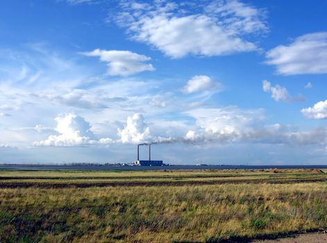 Ekibastuzskaja a state district power station. The middle of day. Upon the beginning dawn.
