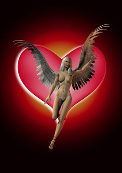 An Angel of love with a heart background.