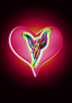 An Angel of love with a heart background.