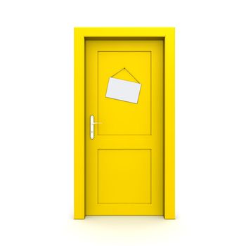 single yellow door closed with empty door sign dummy