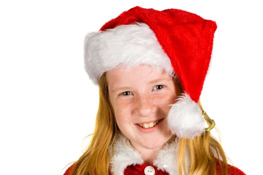 Portrait of little girl in santa's hat 