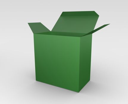 3D rendered illustration of an open green box
