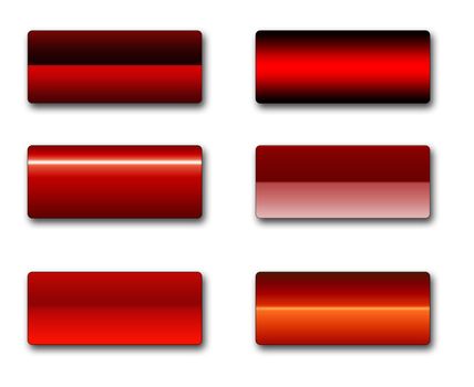 A set of rectangular web buttons in different shades of red
