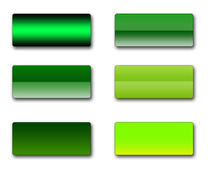 A set of rectangular web buttons in different shades of green