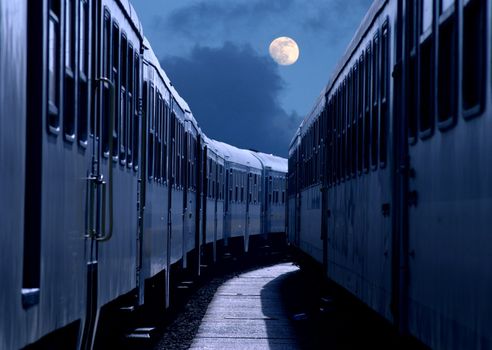Presentation of atmosphere a night train from station still life