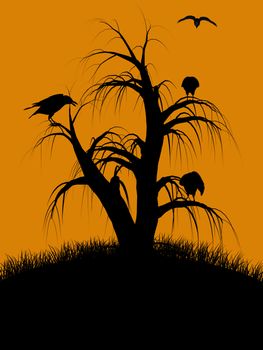 A  black halloween illustration silhouette on an orange background