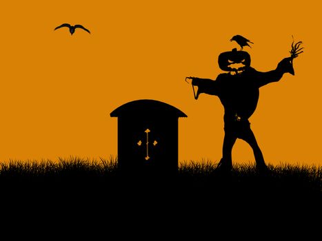 A  black halloween illustration silhouette on an orange background