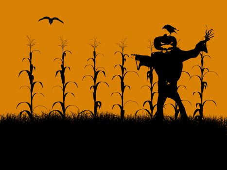 A  black halloween illustration silhouette on an orange background