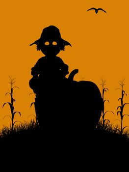 A  black halloween illustration silhouette on an orange background