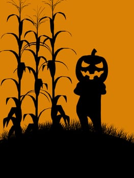 A  black halloween illustration silhouette on an orange background