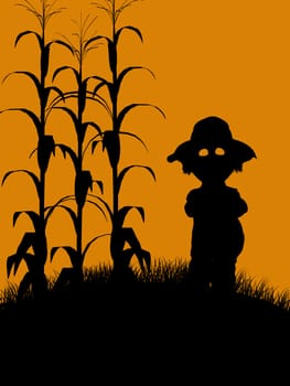 A  black halloween illustration silhouette on an orange background