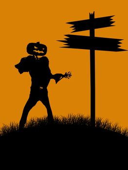 A  black halloween illustration silhouette on an orange background