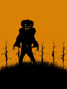 A  black halloween illustration silhouette on an orange background