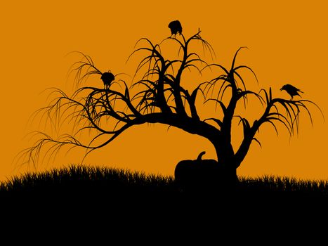 A  black halloween illustration silhouette on an orange background