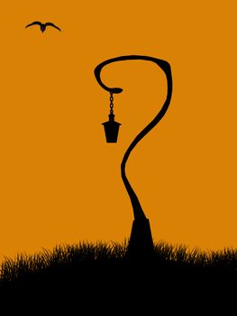 A  black halloween illustration silhouette on an orange background