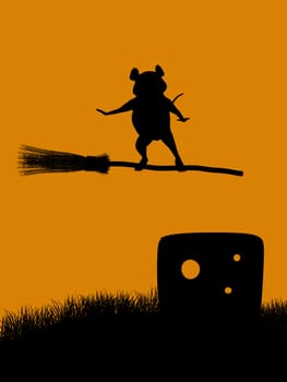 A  black halloween illustration silhouette on an orange background