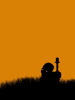 A  black halloween illustration silhouette on an orange background