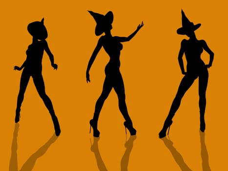 A  black halloween illustration silhouette on an orange background