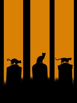 A  black halloween illustration silhouette on an orange background