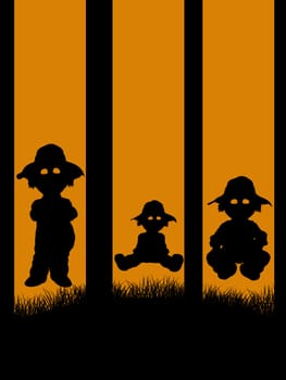 A  black halloween illustration silhouette on an orange background