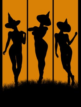 A  black halloween illustration silhouette on an orange background