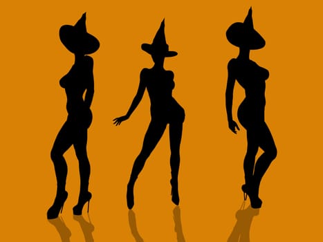 A  black halloween illustration silhouette on an orange background