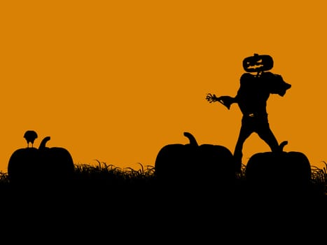 A  black halloween illustration silhouette on an orange background