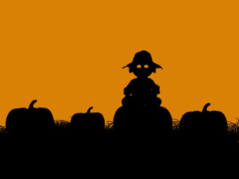 A  black halloween illustration silhouette on an orange background