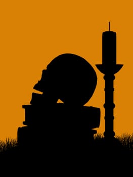 A  black halloween illustration silhouette on an orange background