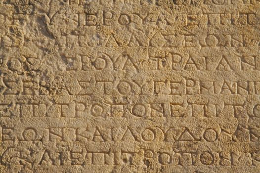 A close up of ancient Greek text from Ephesus, Turkey.