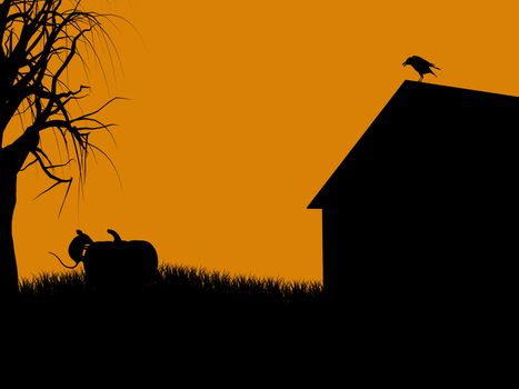 A  black halloween illustration silhouette on an orange background