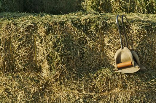 Abstract of Stacked Straw Hay Bails