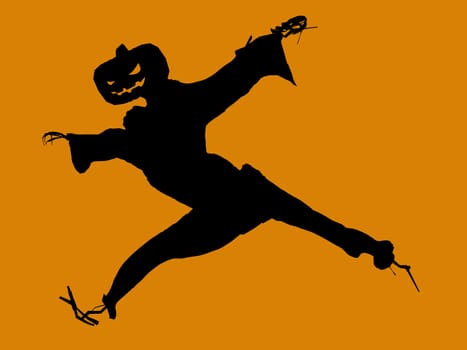 A  black halloween illustration silhouette on an orange background
