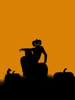 A  black halloween illustration silhouette on an orange background