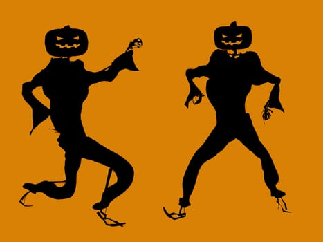 A  black halloween illustration silhouette on an orange background