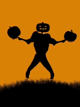 A  black halloween illustration silhouette on an orange background