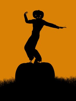 A  black halloween illustration silhouette on an orange background