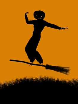 A  black halloween illustration silhouette on an orange background