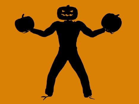 A  black halloween illustration silhouette on an orange background