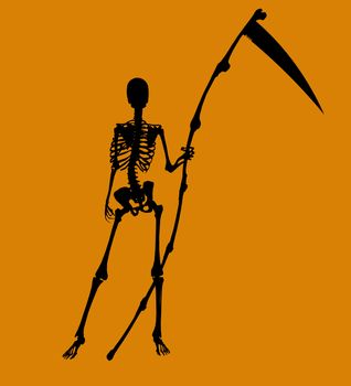 A  black halloween illustration silhouette on an orange background