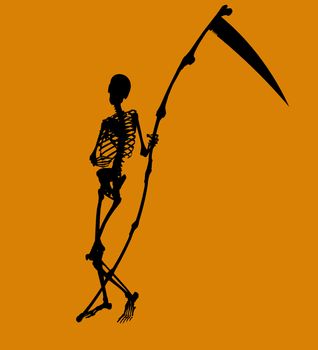 A  black halloween illustration silhouette on an orange background