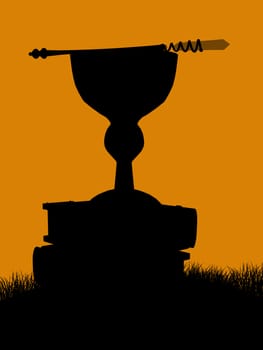 A  black halloween illustration silhouette on an orange background