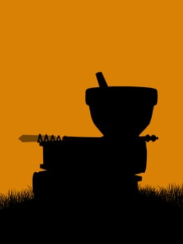 A  black halloween illustration silhouette on an orange background