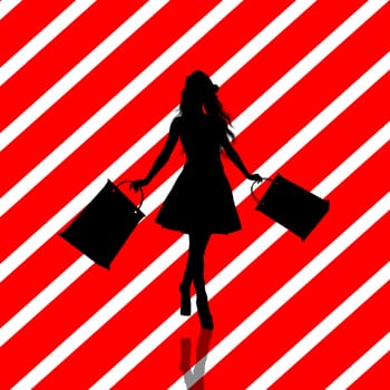 A  black christmas illustration silhouette on an red and white background